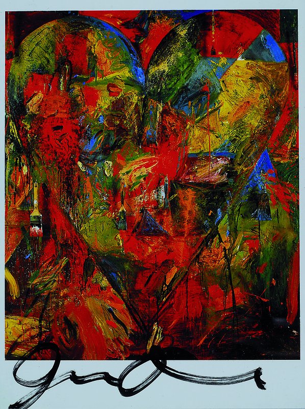 Jim Dine, geb. 1935 Ohio, A redheaded fool, Postkarten-Multiple, handsigniert, unter Glas, ca. 11x15.5cm