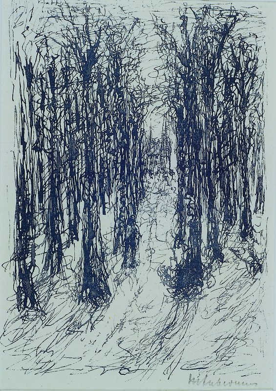Max Liebermann, 1847 Berlin-1935, Einsamer Parkweg , Holzschnitt auf Japan- Papier, als Illustration für Goethes Der Mann von fünfzig Jahren, WVZ ...
