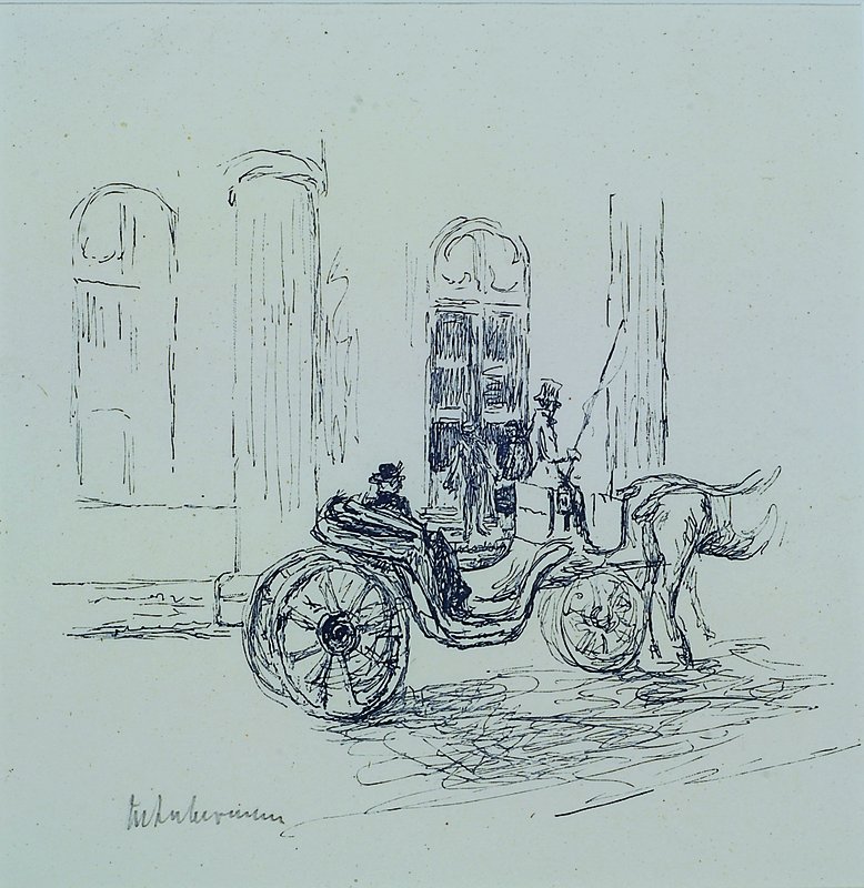 Max Liebermann, 1847 Berlin-1935, Die Abreise des Obermarschalls, Holzschnitt auf Japan-Papier, Illustration für Goethes Der Mann von fünfzig ...
