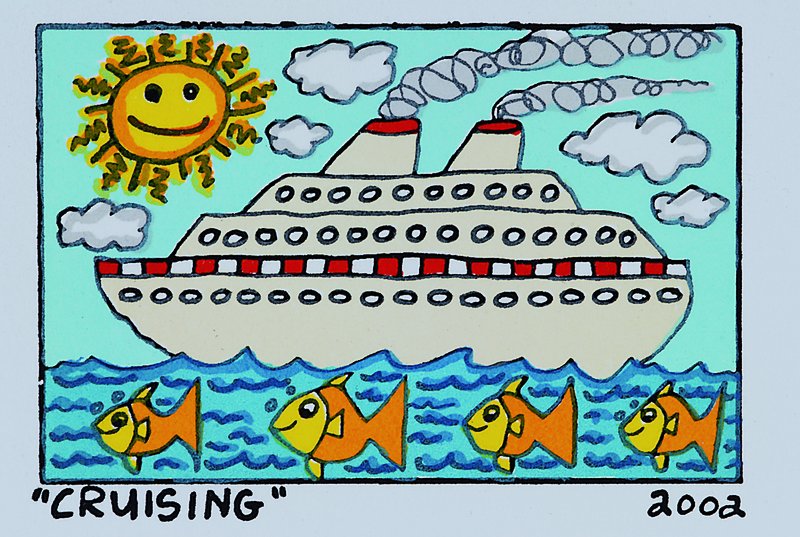 James Rizzi, 1950-2011 New York, Cruising, Original Farblithographie von 2002 auf Bütten, Blattgrösse ca. 14.5x12cm, Motivgrösse ca. 7.5x5.5cm