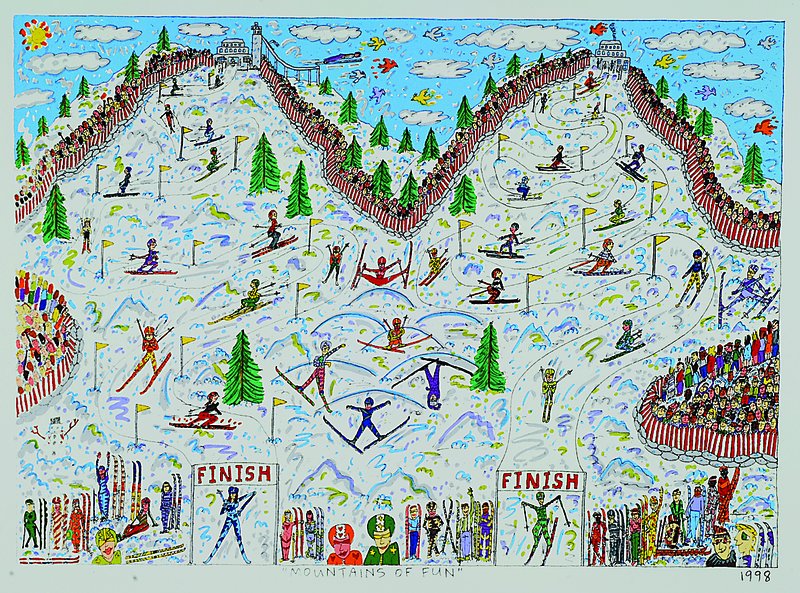 Rizzi, James, 1950 New York - 2011, Mountains of fun, Farblithografie von 1998 auf Bütten, Blattgrösse ca. 48x34cm, Motivgrösse ca. 38x28cm