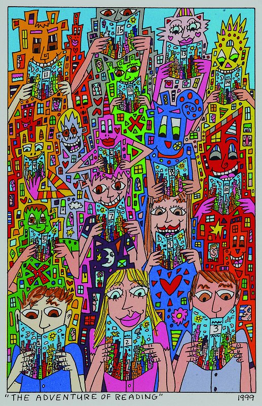 Rizzi, James, 1950 New York - 2011, The Adventure of reading, Original Farblithographie von 1999 auf Bütten, Blattgrösse ca. 20x13cm, Motivgrösse ...