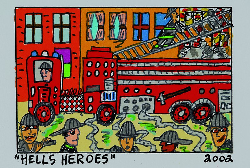 Rizzi, James, 1950 New York - 2011, Hells Heroes, Original Farblithografie von 2002 auf Bütten, Blattgrösse ca. 15x12cm, Motivgrösse ca. 7.5x.5.5cm