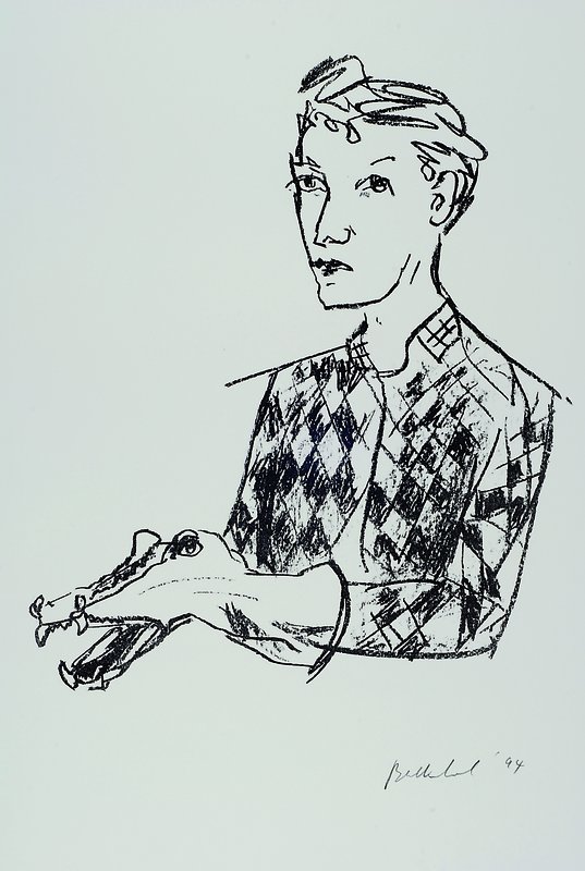 Stephan Balkenhol, geb. 1957 Fritzlar, Studium an der Hochschule für Bildende Künste in Hamburg, hier: Junge mit Krokodilsfigur, Lithographie, ...