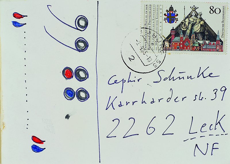 Horst Janssen, 1929-1995, Postkarte mit kleiner Zeichnung von 1988, ca. 10x15cm