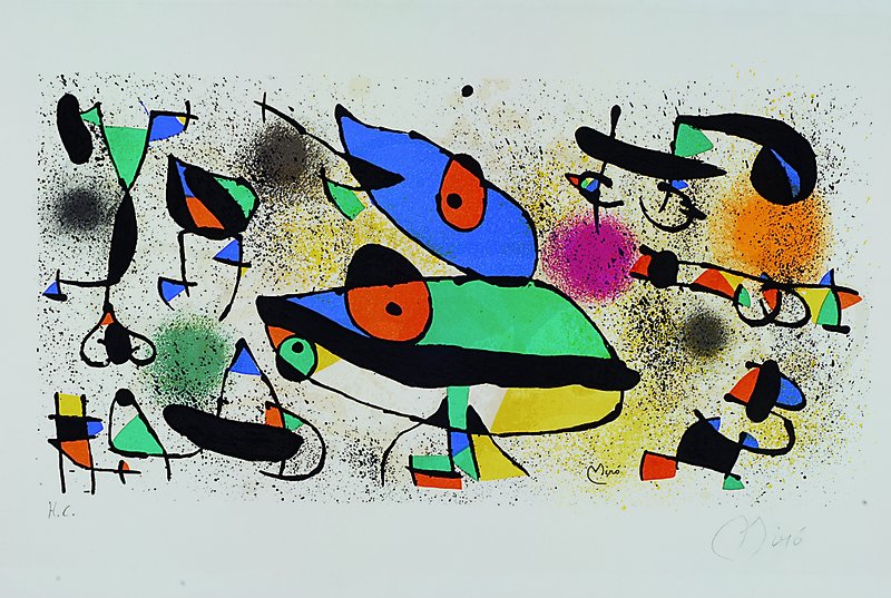 Miro, Joan, 1893-1983, Farblithographie, handsigniert und bez.: H.C., ca. 30x58cm, leichter Lichtrand außerhalb der Darstellung