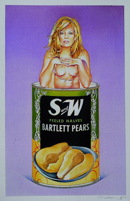 Ramos, Mel, geb. 1935, peeled halves Bartlett Pears, Farboffset, ca. 48x32cm