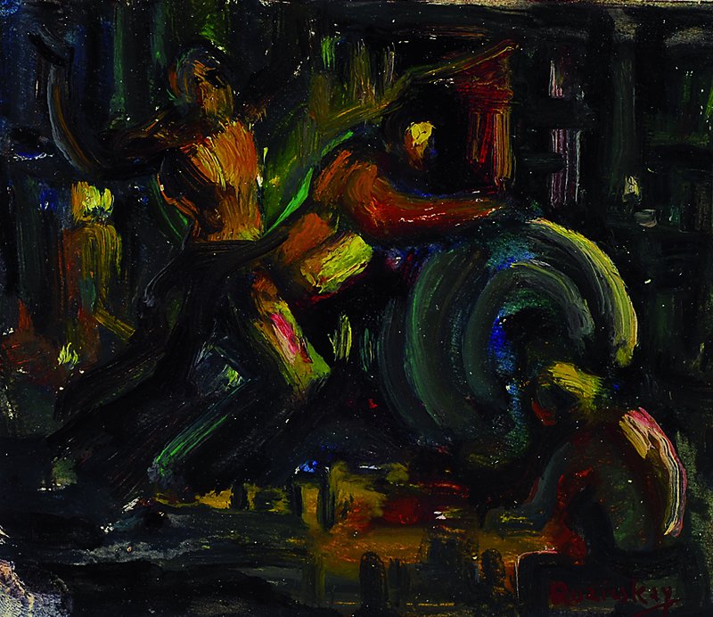 Ruzicskay, György, 1896 Szarvas/Ungarn - 1993, studierte in München, Paris und Rom, hier: Arbeiter in der Fabrik, Öl/Karton, signiert, verso ...