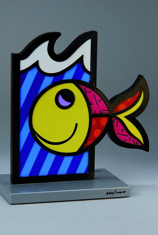 Britto, Romero, geb. 1963 Brasilien, Boomfish, Skulptur von 2009, Kunststoff, handsigniert und num. 860/1000, H.ca. 25cm