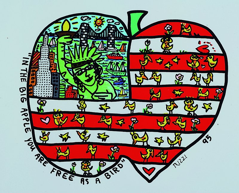 James Rizzi, 1950 New York - 2011, In the big apple you are free as a bird, Farblithographie, datiert 1995, unter Glas, ca. 27cm