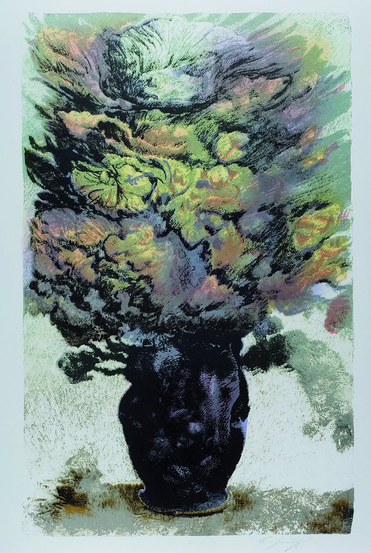 Prof. Ernst Fuchs, geb. 1930 Wien, Blumenstrauss, Farblithographie, handsigniert, ca. 48x64cm