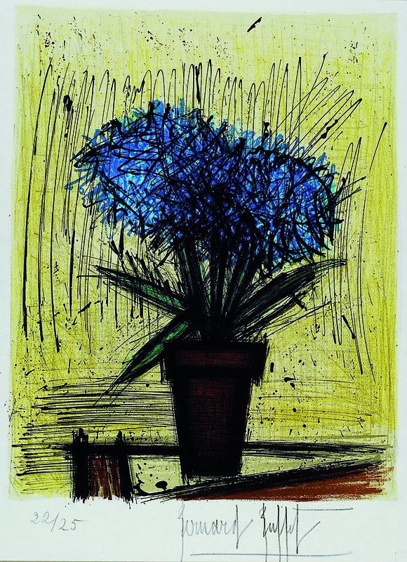 Bernard Buffet, 1928-1999, Blumenstrauss, Farblithographie, handsigniert, nummeriert 22/25, Passepartout, ca. 42x30cm