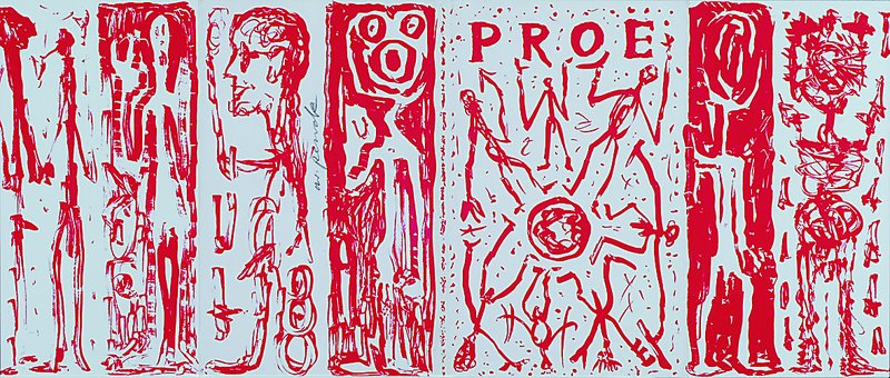 A. R. Penck, geb. 1939 Dresden, abstrakte Komposition, Farbserigraphie, handsigniert, unter Glas gerahmt, ca. 50x20cm