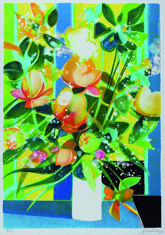 Camille Hilaire, 1916 Metz-2004 Paris, Stillleben mit Blumen, Farblithographie, handsigniert, nummeriert 76/125, ca. 44x64cm, unter Glas, Rahmen