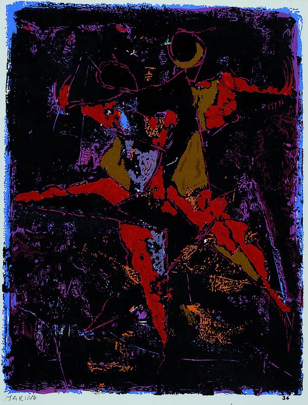 Marino Marini, 1901 - 1980, Tanzpaar, Replik aus der Werkausgabe 1968, in der Darstellung signiert, ca. 33.5x 25 cm unter Glas, Rahmen