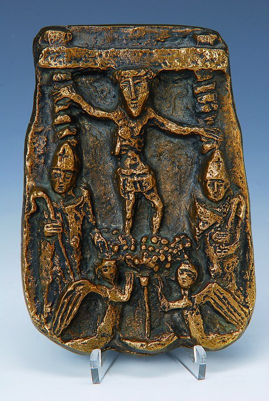 Hanns Fay, 1888 Frankenthal-1957 Neustadt, Christus in der Kelter, Bronzerelief, rückseitig signiert, ca. 11x18cm