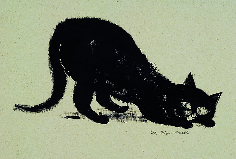 Josef Hegenbarth, 1884-1962, buckelnde Katze, Tuschzeichnung, signiert, ca. 13x21cm