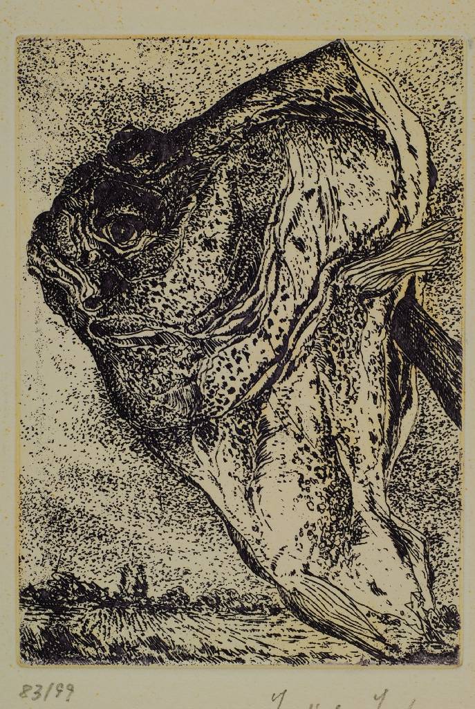 Günter Grass, geb. 1927, Literatur Nobelpreis Träger, Der Butt, Radierung, handsigniert und nummeriert 83/99, ca. 14.5x10.5cm, leicht gebräunt