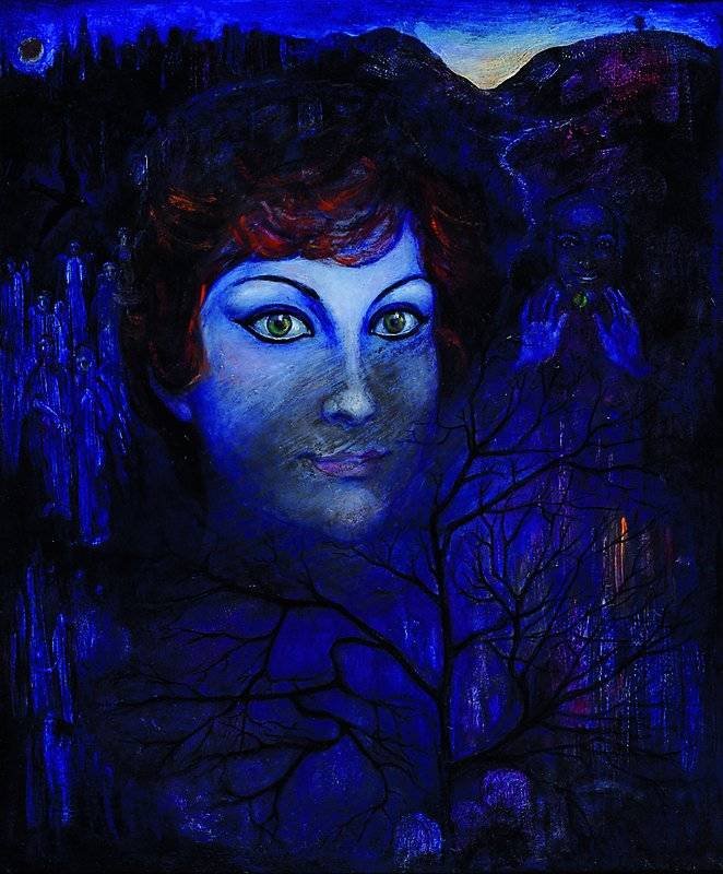 Danuka Koszaluk,geb. 1933 Potuzyn, mystische Darstellungen, Faun und Frauenkopf in mystischer Landschaft, Öl/Lwd, signiert, datiert 86/84, ca. 54 x ...