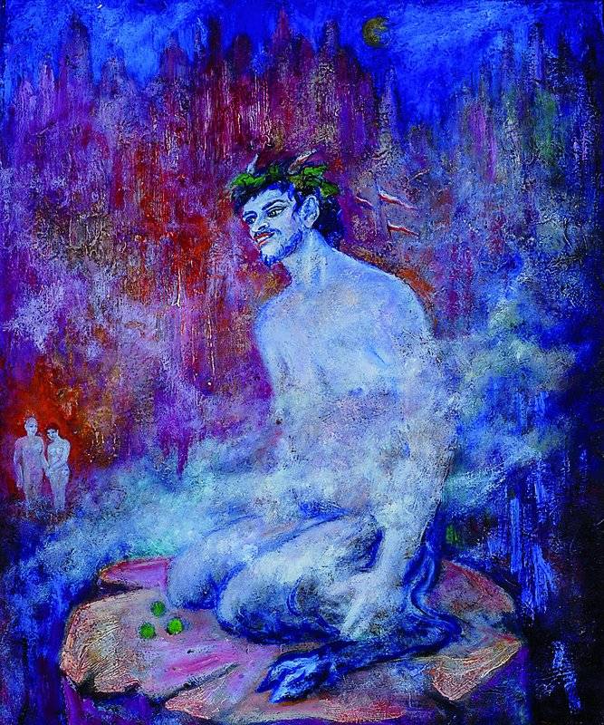 Detail a: Danuka Koszaluk,geb. 1933 Potuzyn, mystische Darstellungen, Faun und Frauenkopf in mystischer Landschaft, Öl/Lwd, signiert, datiert 86/84, ca. 54 x ...