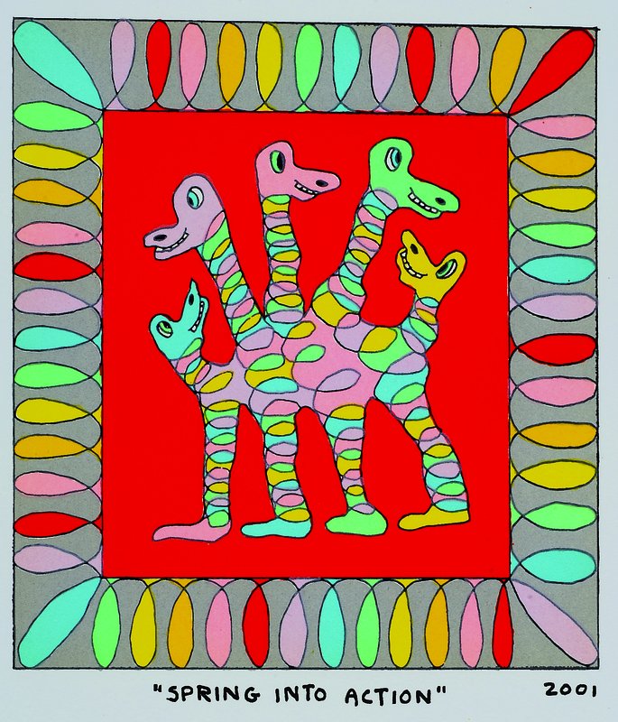 James Rizzi, 1950 - 2011, Spring into action,Original Farblithografie von 2001 auf Bütten ,Blattgröße 23x21 cm, Motivgröße 16x14 cm