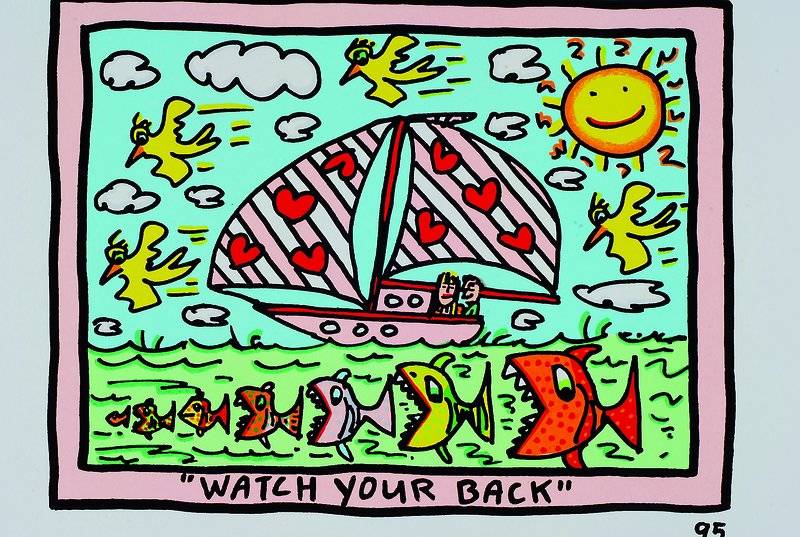 James Rizzi, 1950 - 2011, Farblithografie von 1995 auf Bütten, Blattgröße 28x24 cm, Motivgröße 20x16 cm