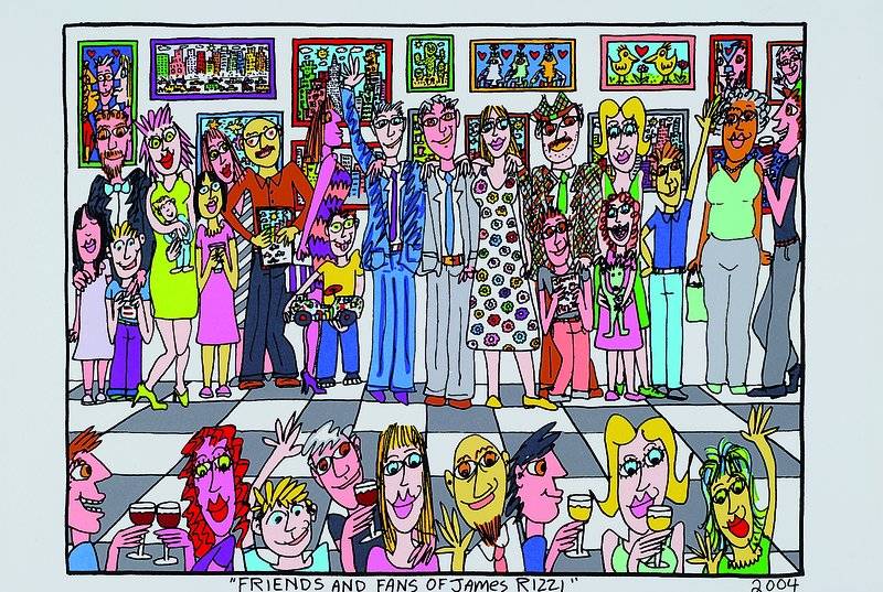 James Rizzi, 1950 - 2011, Friends and Fans of James Rizzi, Original Farblithografie von 2004 auf Bütten, Blattgröße 35,5x27,5 cm, Motivgröße ...