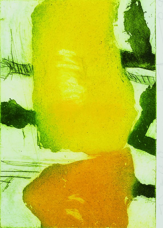 Klaus Fussmann, geb. 1938, Mohngelb, Farbradierung von 2008, Nr. 1 /200, Blattgröße15x20 cm, Motivgröße 11,2x16 cm
