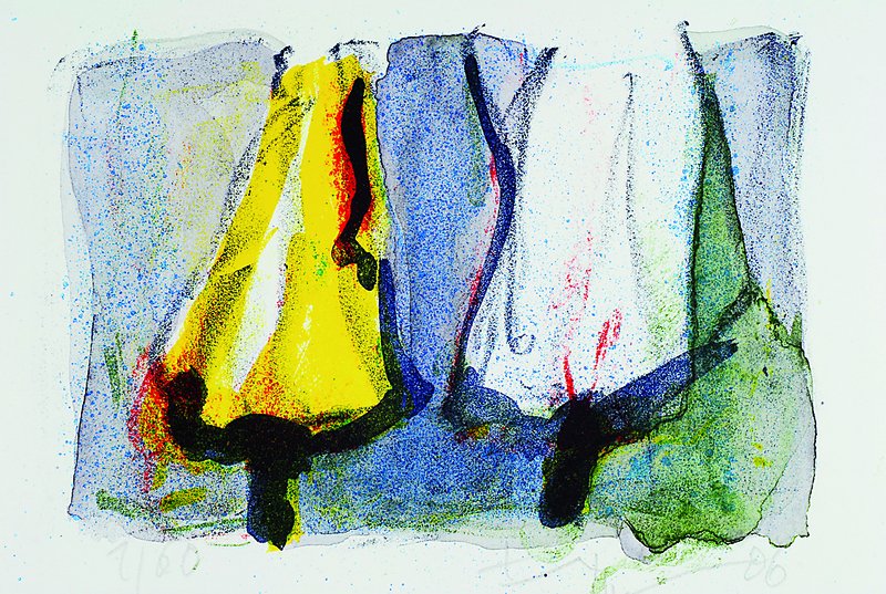 Klaus Fussmann, geb. 1938, Tulpen weiß gelb,Farblithografie von 2006, Nr. 1/60, rechts unten signiert und datiert, Blattgröße 15x20 cm, ...