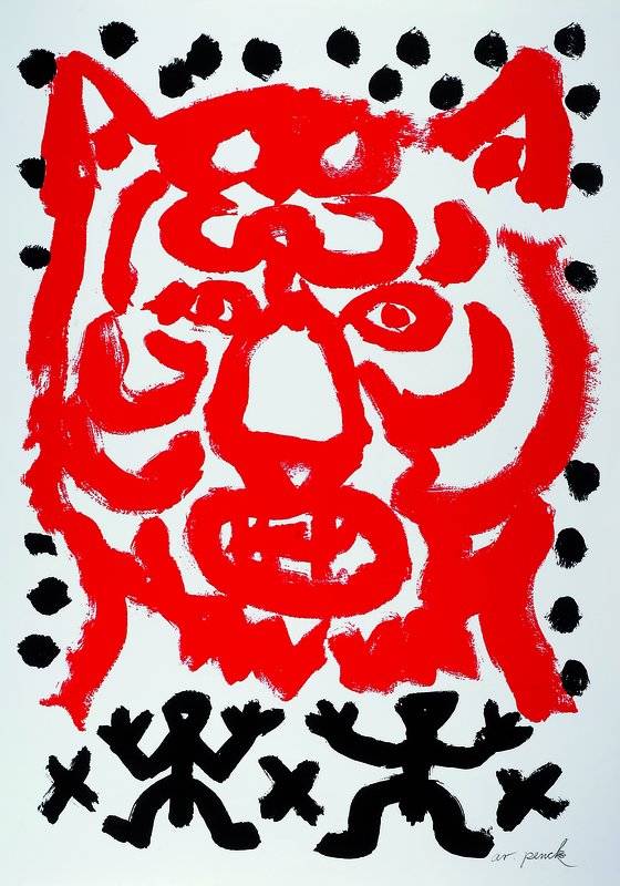A.R. Penck, geb. 1939 Dresden, Tiger, Farbsiebdruck, handsigniert, ca. 89x70 cm