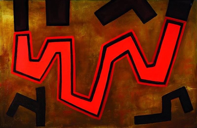 Lucien Sotto, zeitgenössischer belgischer Künstler, abstrakte Komposition, Öl/Lwd, 75x116, links unten signiert, Rahmen