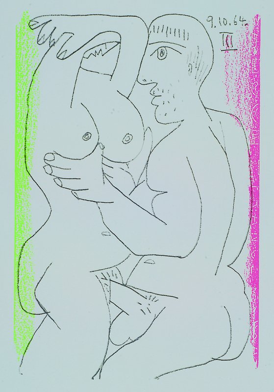 Pablo Picasso 1881-1973, Drei Lithographien auf Bütten aus Le Gout du Bonheur, Dietz Schünemann Bremen 1970, unter Aufsicht von Picasso entstanden, ...