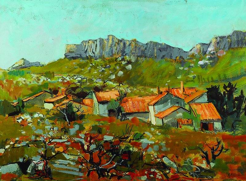 Jean Abadie, 1921-2010, La Clape-pres de Narbonne, Mischtechnik auf Papier, rechts unten signiert und betitelt, ca. 55x75cm, unter Glas, Rahmen