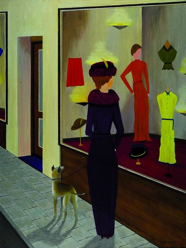G. Diepeveen, Dame vor Modeboutique, Öl/Lwd, rechts unten sign. , 80x60 cm, R.