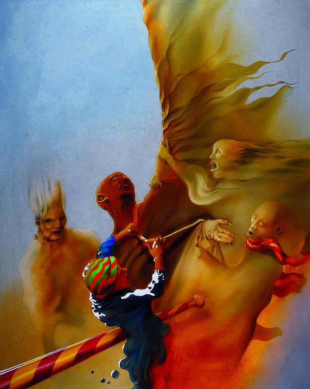 Wolfgang Blanke, geb. 1948 Münster, Unsere Helden spielen, Öl/Lwd, rückseitig signiert, betitelt und datiert 1986, ca. 100x80cm, Rahmen