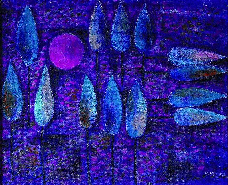 Helmut Vetter, 1923 Aschaffenburg-2009 Eichsel, Mond und Bäume, Öl/Malkarton, rechts unten signiert, ca. 32x40cm, Rahmen