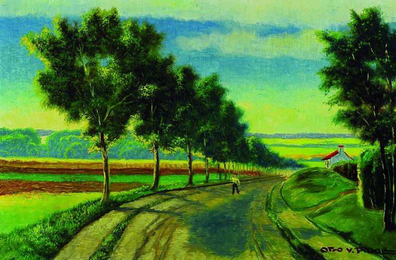Otto von Pidoll zu Quintenbach, 1908-1982 Lonsheim, Landschaft mit Allee, Öl/Lwd, rechts unten signiert, ca. 40x60cm, Rahmen