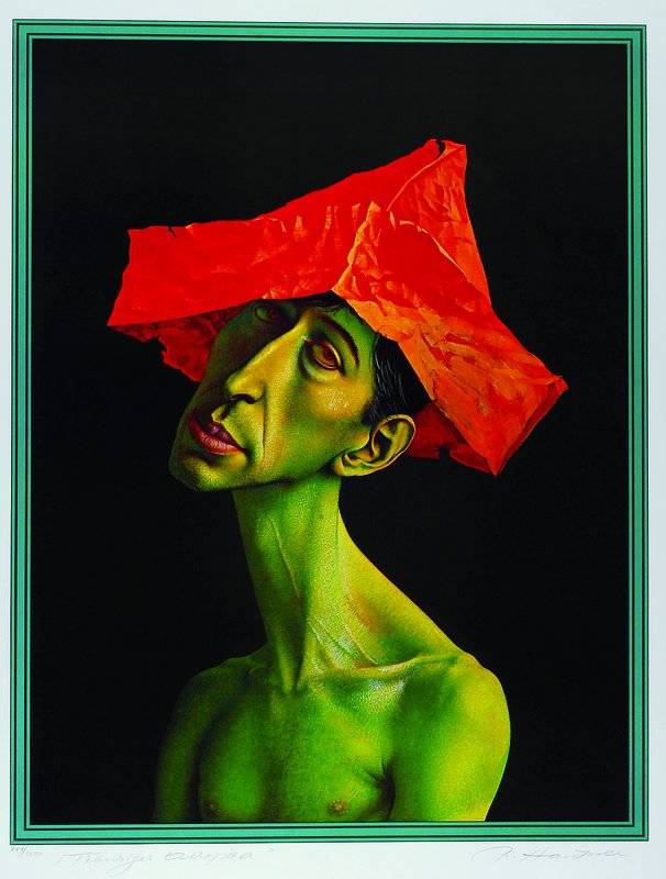 Rudolf Hausner, 1914 Wien - 1995 Mödling, Trauriger Europäer, Farblithografie, handsigniert und numeriert 789/1500, ca. 68,5x52,8 cm