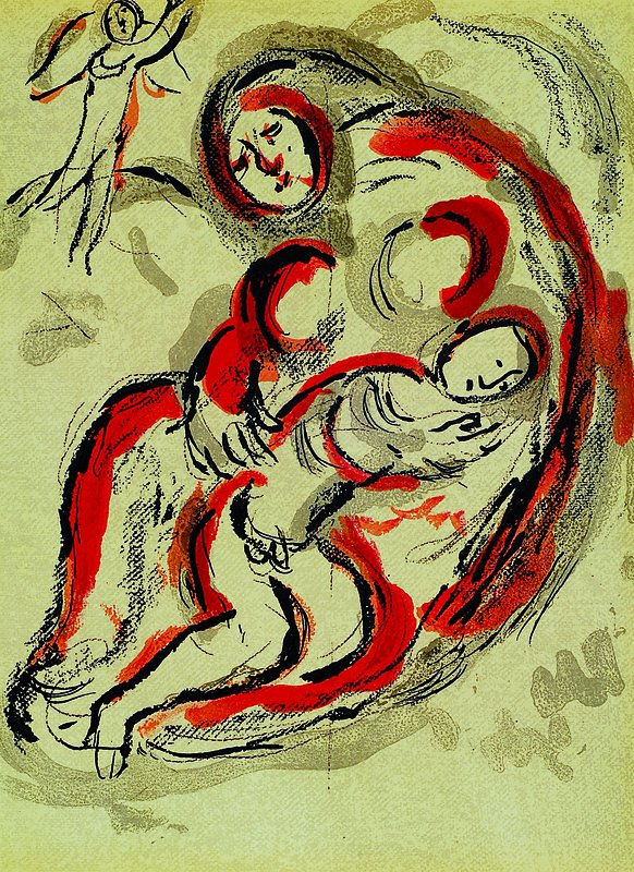 Marc Chagall, 1887-1985, Hagar in der Wüste,Farblithographie aus Bibel II, Verve 37/38, Mourlot, Paris 1960, ca. 35,5x26 cm