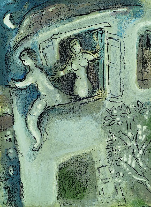 Marc Chagall, 1887-1985, Michael rettet David, Farblithographie, Bibel II, Verve 37/38, Mourlot, Paris 1960, ca. 35,5x25,5 cm