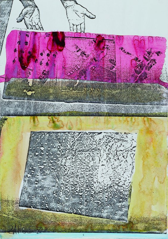 Herbert Zangs, 1924 Krefeld -2003 DüsseldorfMischtechnik, Aquarell/Lithographie, links unten signiert, ca. 42x29,5 cm