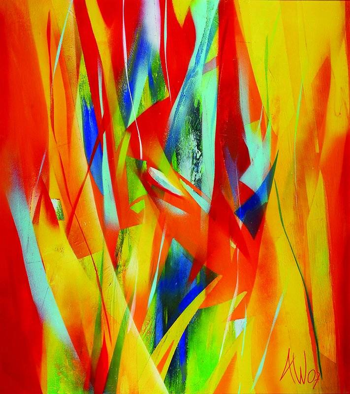 Andrea Wittmer, zeitgenössische Künstlerin, Evolution, Öl/ Holz, ca. 93x84 cm