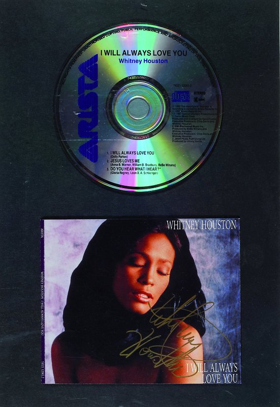 Whitney Houston, 1963-2012, Multiple, CD "I Will always love you", auf dem Cover handsigniert, gerahmt
