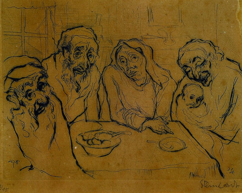 Jakob Steinhardt, 1887-1968, Familis, in der Platte so betitelt, Radierung, rechts unten signiert, num. 7/15, kleiner Wasserschaden, gebräunt, ca. ...