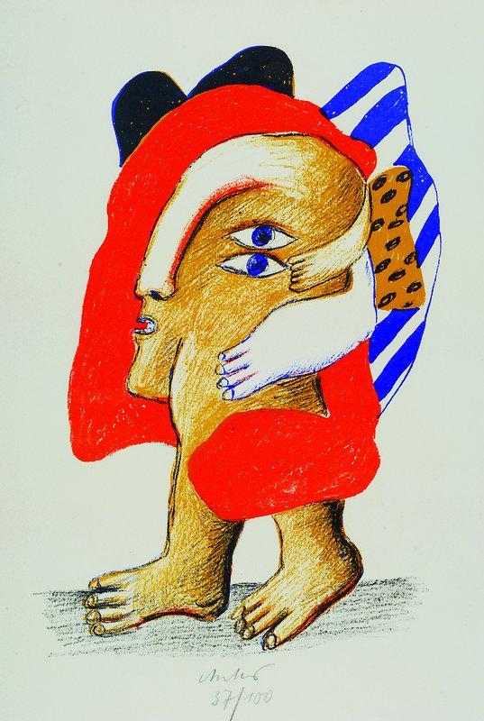 Horst Antes, geb. 1936 Heppenheim, lebt und arbeitet in Berlin, 2 Farblithographien, 37/100, ca. 39,5x30 cm, 94/250, ca. 30x22 cm,beide handsigniert