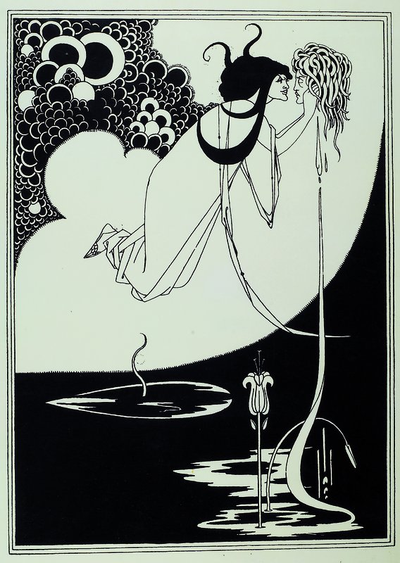 Aubrey Beardsley, 1872- 1898, Darstellung des Narziss, Buchdruck im Jugendstil, ca. 69,5x49,5 cm, unter Glas gerahmt