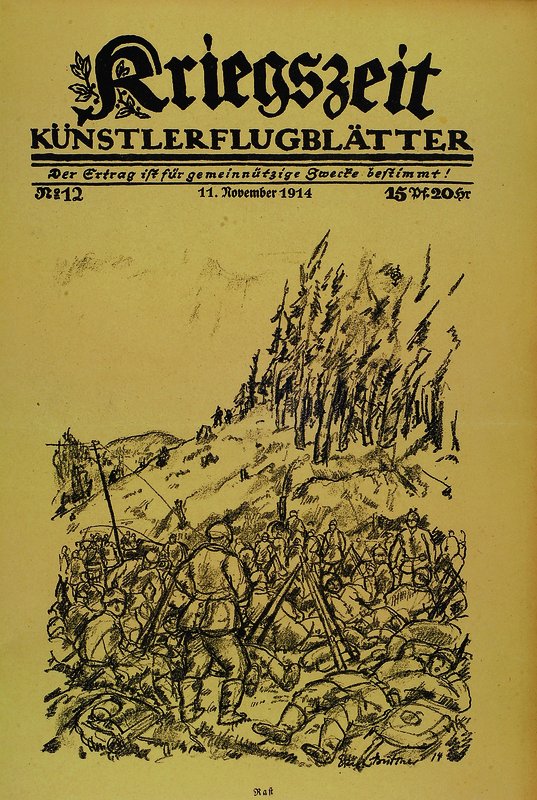 Kriegszeit Künstlerflugblätter, komplett von Nr. 1 (1914) bis 64/65 (1916), mit allen Lithographien von: Max Liebermann, August Gaul, Hans Meid, ...