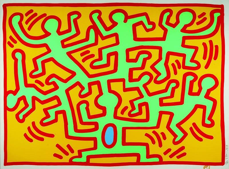 Keith Haring,1985 - New York 1990, ohne Titel, Farbserigraphie, links unten signiert und datiert 88, 89/100, aufwändig gerahmt unter Kunststoff, ca. ...