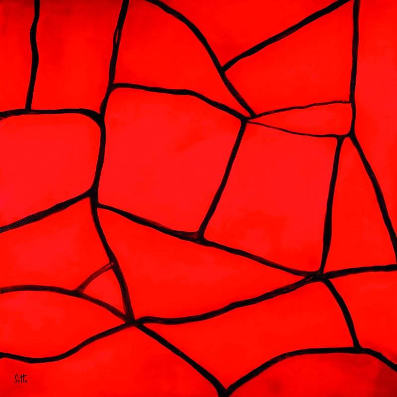 Lucien Sotto, zeitgenössischer belgischer Künstler, Segments Rouge, abstrakte Komposition in schwarz und rot, Öl/Lwd, links unten sign., ca. ...