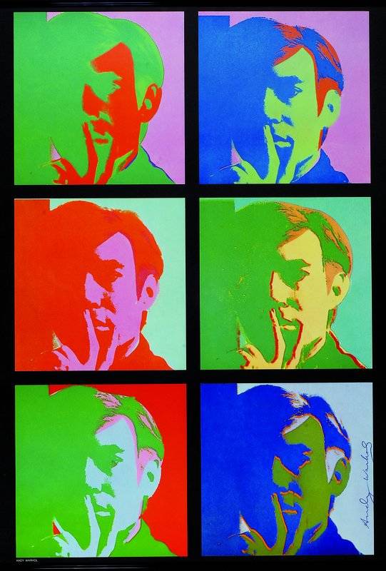 Andy Warhol, 1928-1987, Selbstbildnis, Farboffsetdruck, handsigniert, ca. 66x48 cm, unter Glas, Rahmen